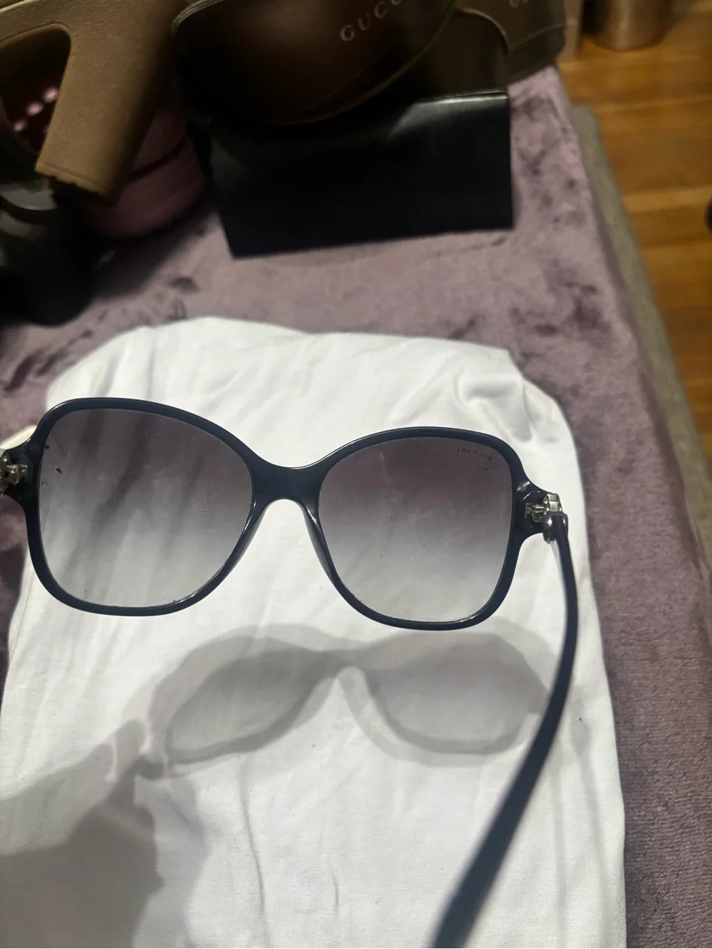 Bulgari Women's Dark Navy Rounded Oversized Sunglasses